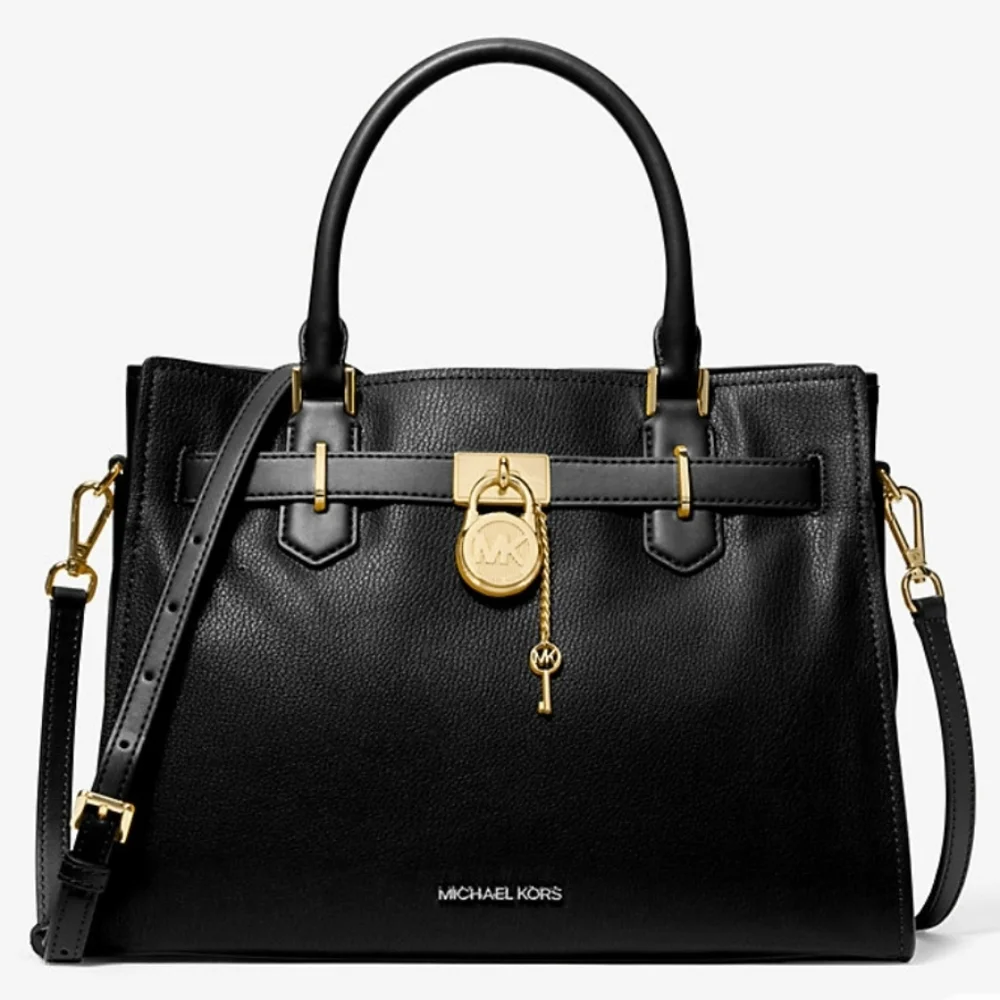 NWT Michael Kors Hamilton Medium Leather Satchel Black